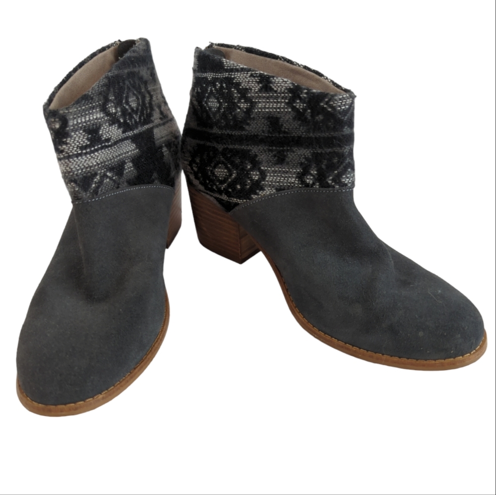 TOMS ankle boots, western boho, charcoal gray suede, women's 9.5